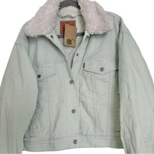 Levi's Corduroy Baby Cropped Trucker Jacket Sz Large Light Green